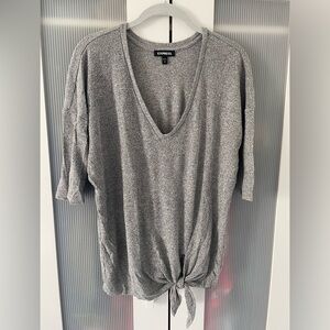 Express Women's Heather Gray Knot Front Shirt